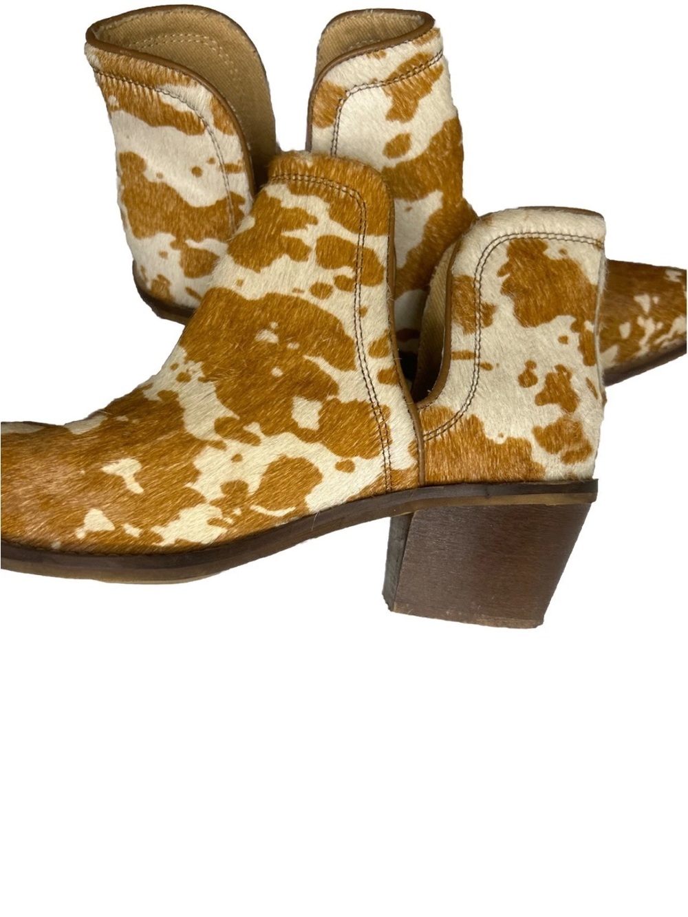 MYRA BAG Cow Hair On Hide Leather Ankle Cowboy Boots Women’s 9 White & Brown - Picture 10 of 16